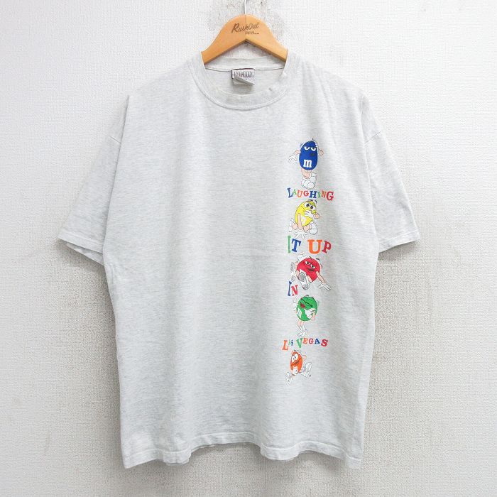 XL★古着 半袖 ビンテージ Tシャツ メンズ 00年代 00s m&ｍs クルーネック 薄グレー 霜降り 25may21 中古