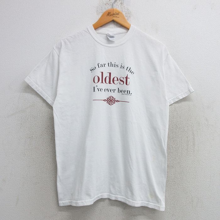 M★古着 半袖 ビンテージ Tシャツ メンズ 00年代 00s oldest コットン クルーネック 白 ホワイト 25may21 中古