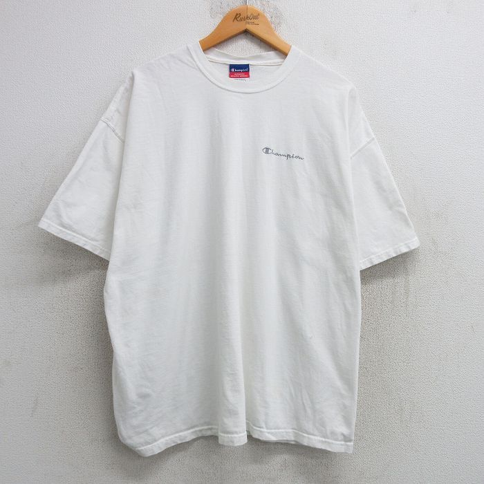 XL★古着 チャンピオン champion 半袖 ビンテージ Tシャツ メンズ 00年代 00s ワンポイントロゴ 大きいサイズ コットン クルーネック 白 ホワイト 25may21 中古