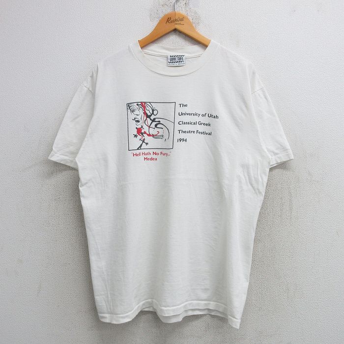 XL★古着 半袖 ビンテージ Tシャツ メンズ 90年代 90s Hell Hath No Funy コットン クルーネック USA製 白 ホワイト 【spe】 25may21 中古