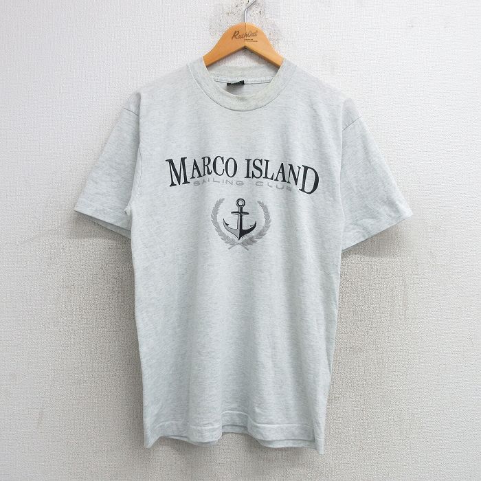 【50%OFF】L★古着 スクリーンスターズ 半袖 ビンテージ Tシャツ メンズ 80年代 80s MARCO ISLAND イカリ クルーネック USA製 薄グレー 霜降り 25may21 中古