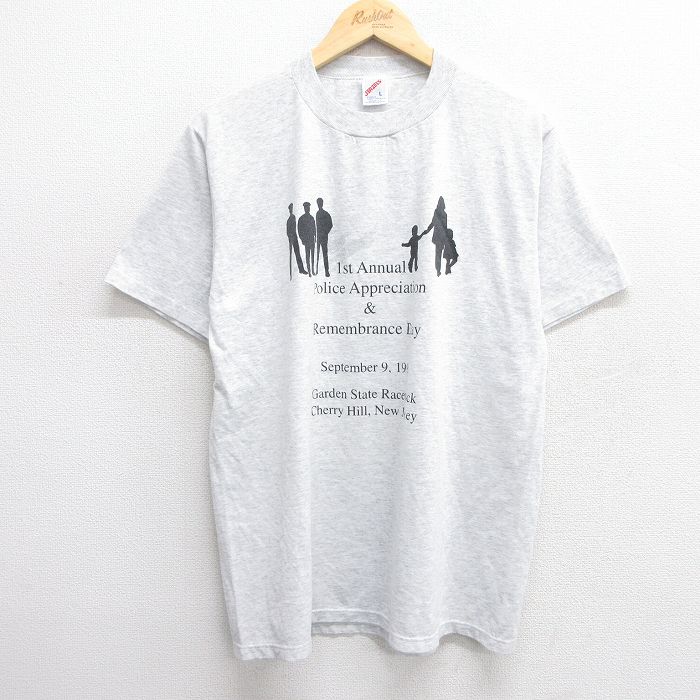 【50%OFF】L★古着 ジャージーズ 半袖 ビンテージ Tシャツ メンズ 90年代 90s police クルーネック USA製 薄グレー 霜降り 25may21 中古