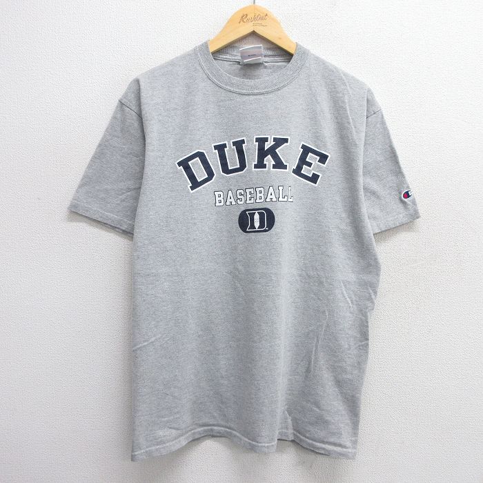 L★古着 チャンピオン champion 半袖 ビンテージ Tシャツ メンズ 00年代 00s DUKE ベースボール クルーネック グレー 霜降り 25may21 中古