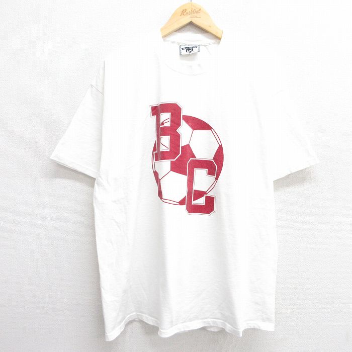 XL★古着 リー Lee 半袖 ビンテージ Tシャツ メンズ 90年代 90s BC サッカー 大きいサイズ コットン クルーネック USA製 白 ホワイト 25may21 中古