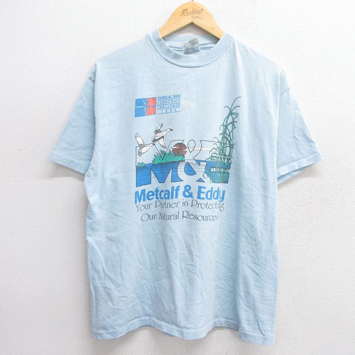 L★古着 ヘインズ Hanes 半袖 ビンテージ Tシャツ メンズ 90年代 90s M&E コットン クルーネック USA製 薄紺 ネイビー 25may21 中古
