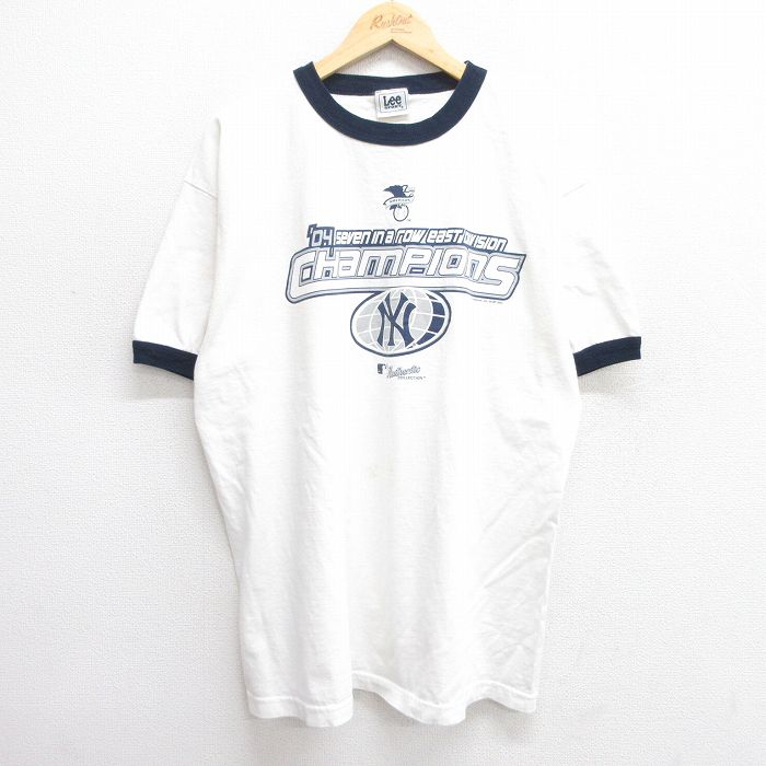 XL★古着 リー Lee 半袖 ビンテージ Tシャツ メンズ 00年代 00s MLB ニューヨークヤンキース クルーネック 白他 ホワイト リンガー メジャーリーグ ベースボール 野球 25may21 中古