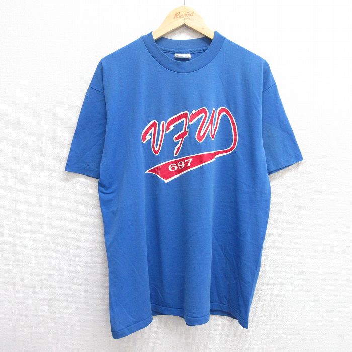 XL★古着 ヘインズ Hanes 半袖 ビンテージ Tシャツ メンズ 80年代 80s VFW クルーネック USA製 青 ブルー 25may21 中古