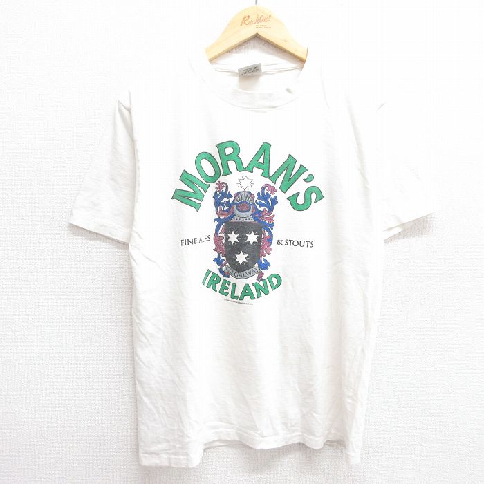 L★古着 オニータ ONEITA 半袖 ビンテージ Tシャツ メンズ 80年代 80s MORANS アイルランド コットン クルーネック USA製 白 ホワイト 【spe】 25may21 中古