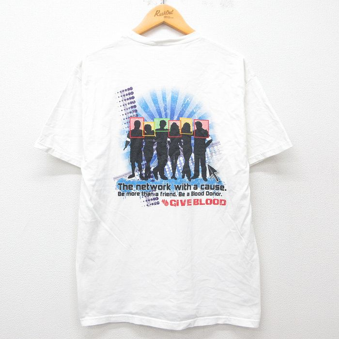【50%OFF】L★古着 ヘインズ Hanes 半袖 ビンテージ Tシャツ メンズ 00年代 00s アメリカンレッドクロス ネットワーク コットン クルーネック 白 ホワイト 25may23 中古