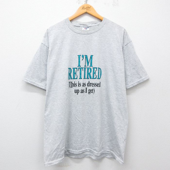 XL★古着 ジャージーズ 半袖 ビンテージ Tシャツ メンズ 90年代 90s RETIRED 大きいサイズ クルーネック 薄グレー 霜降り 25may23 中古