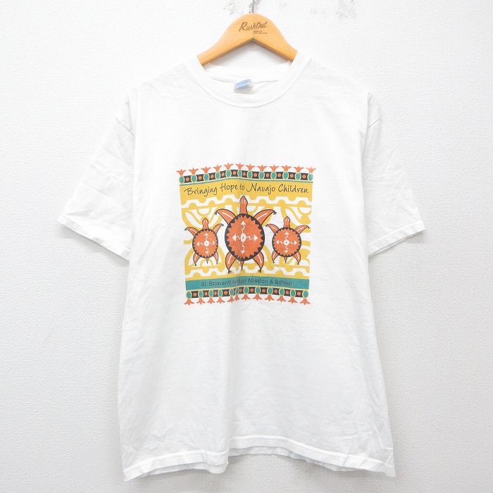 【50%OFF】L★古着 半袖 ビンテージ Tシャツ メンズ 00年代 00s カメ コットン クルーネック 白 ホワイト 25may23 中古