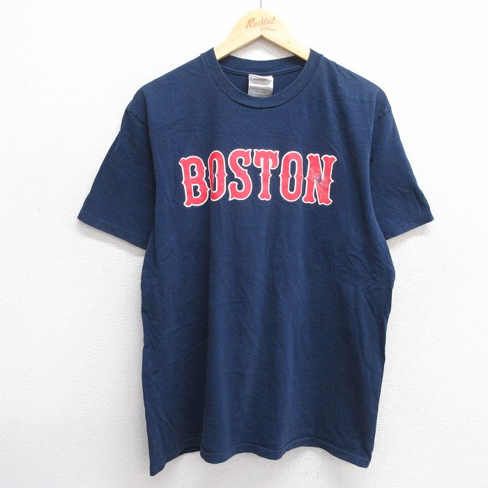 L★古着 ナイキ NIKE 半袖 ビンテージ Tシャツ メンズ 00年代 00s ボストン コットン クルーネック 紺 ネイビー 25may23 中古