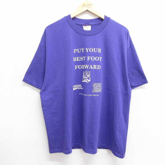 XL★古着 ヘインズ Hanes 半袖 ビンテージ Tシャツ メンズ 90年代 90s BEST FOOT FORWARD 大きいサイズ クルーネック 紫 パープル 25may23 中古