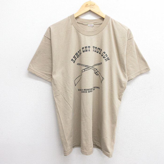 L★古着 フルーツオブザルーム 半袖 ビンテージ Tシャツ メンズ 00年代 00s 銃 クルーネック ベージュ系 カーキ 25may23 中古