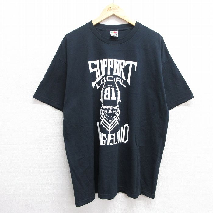 XL★古着 フルーツオブザルーム 半袖 ビンテージ Tシャツ メンズ 00年代 00s スカル LONG ISLAND 大きいサイズ クルーネック 黒 ブラック 25may23 中古
