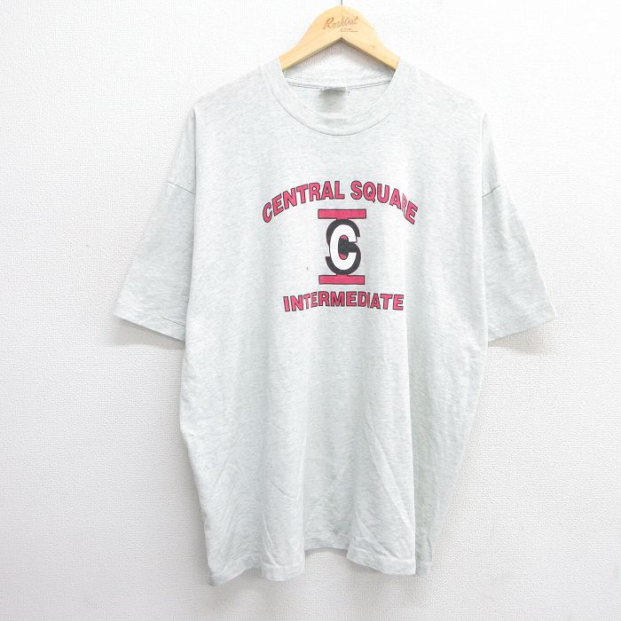 XL★古着 フルーツオブザルーム 半袖 ビンテージ Tシャツ メンズ 90年代 90s CENTRAL SQUARE 大きいサイズ クルーネック USA製 薄グレー 霜降り 25may23 中古