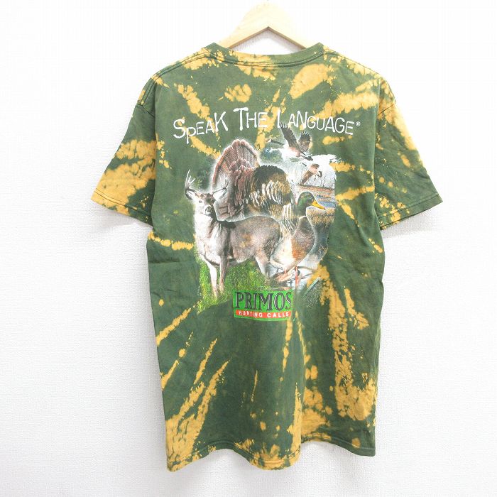 L★古着 フルーツオブザルーム 半袖 ビンテージ Tシャツ メンズ 00年代 00s PRIMOS シカ 鳥 緑他 グリーン ブリーチ加工 25may23 中古