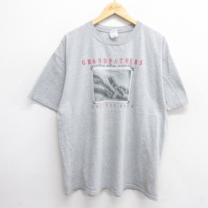 XL★古着 半袖 ビンテージ Tシャツ メンズ 00年代 00s GRAND FATHERS 大きいサイズ クルーネック グレー 霜降り 25may23 中古