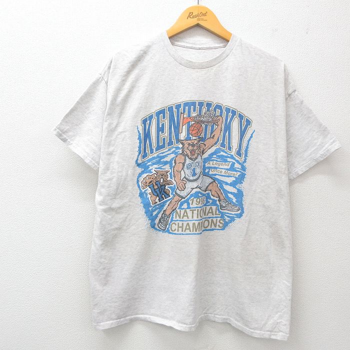 XL★古着 半袖 ビンテージ Tシャツ メンズ 90年代 90s ケンタッキー バスケットボール クルーネック 薄グレー 霜降り 25may24 中古