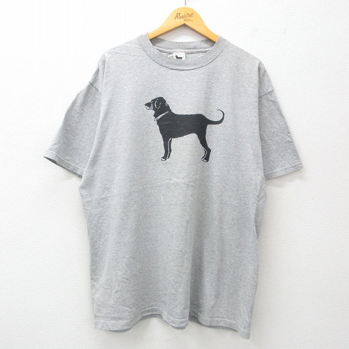 XL★古着 The Black Dog 半袖 ビンテージ Tシャツ メンズ 90年代 90s 犬 大きいサイズ コットン クルーネック USA製 グレー 霜降り 【spe】 25may24 中古