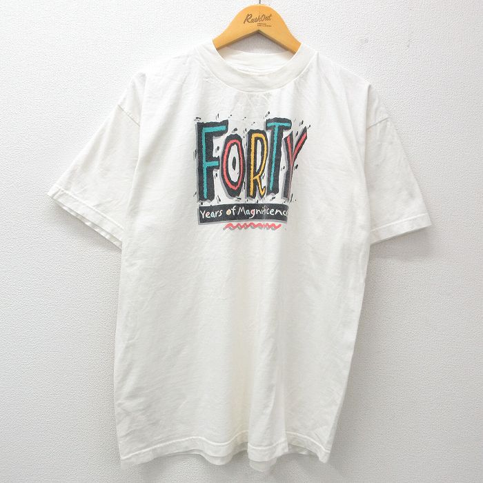 XL★古着 半袖 ビンテージ Tシャツ メンズ 90年代 90s FORTY コットン クルーネック 白 ホワイト 25may24 中古