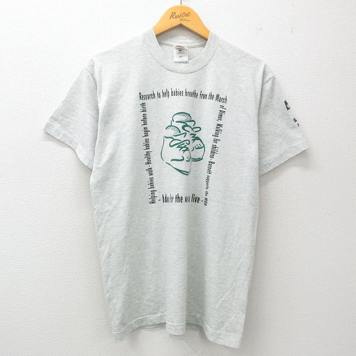 L★古着 フルーツオブザルーム 半袖 ビンテージ Tシャツ メンズ 90年代 90s くつ バーネット クルーネック USA製 薄グレー 霜降り 25may24 中古