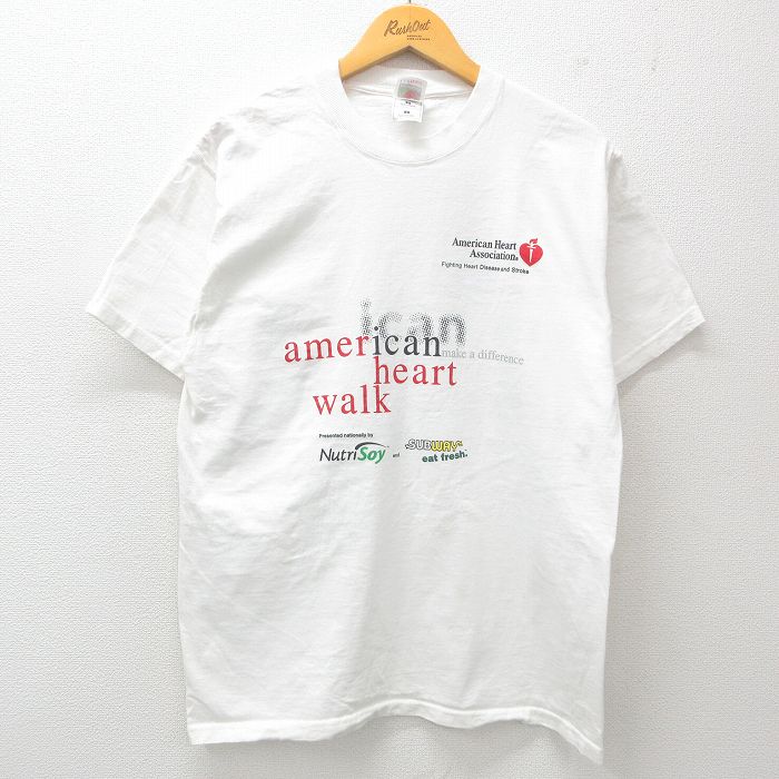 L★古着 フルーツオブザルーム 半袖 ビンテージ Tシャツ メンズ 00年代 00s 企業広告 アメリカンハートウォーク コットン クルーネック 白 ホワイト 25may24 中古