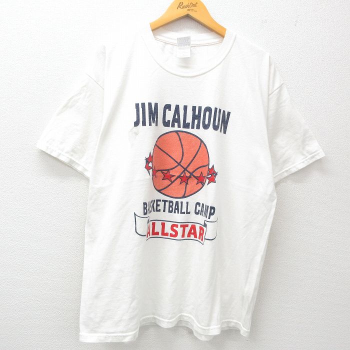 【50%OFF】XL★古着 半袖 ビンテージ Tシャツ メンズ 00年代 00s バスケットボール ジムカルフーン 大きいサイズ コットン クルーネック 白 ホワイト 25may24 中古