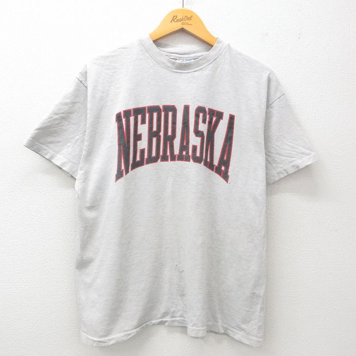 XL★古着 ヘインズ Hanes 半袖 ビンテージ Tシャツ メンズ 90年代 90s ネブラスカ クルーネック USA製 グレー 霜降り 25may24 中古
