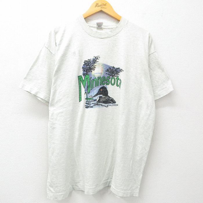 XL★古着 フルーツオブザルーム 半袖 ビンテージ Tシャツ メンズ 90年代 90s ミネソタ 鳥 大きいサイズ クルーネック USA製 薄グレー 霜降り 25may24 中古
