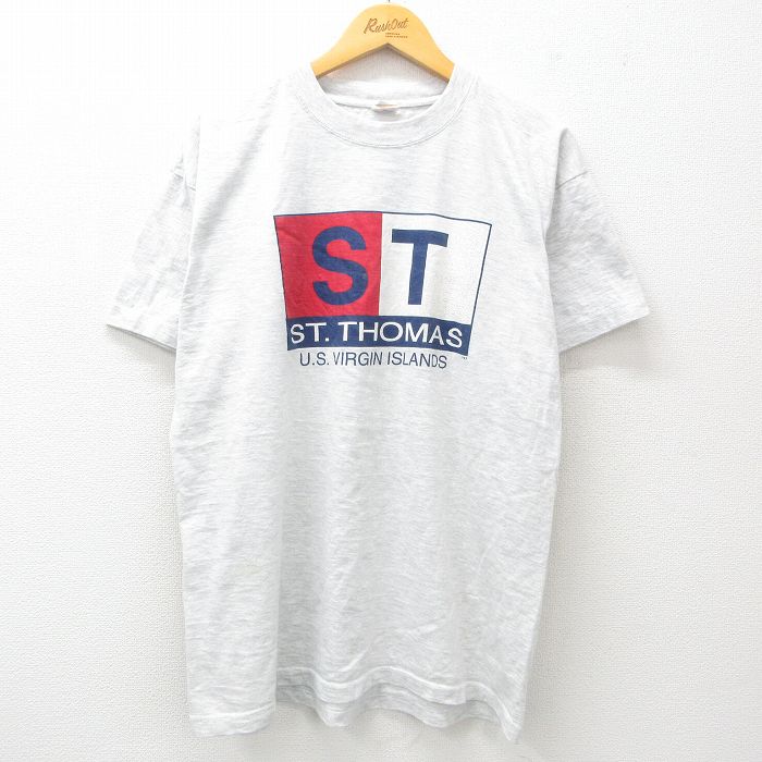 XL★古着 半袖 ビンテージ Tシャツ メンズ 90年代 90s セントトーマス コットン クルーネック 薄グレー 霜降り 25may24 中古