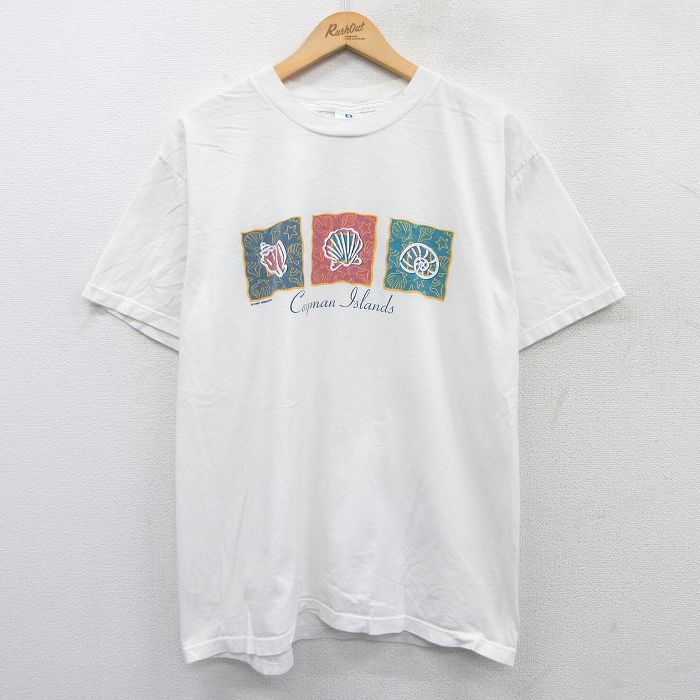 L★古着 半袖 ビンテージ Tシャツ メンズ 00年代 00s 貝がら コットン クルーネック 白 ホワイト 25may24 中古