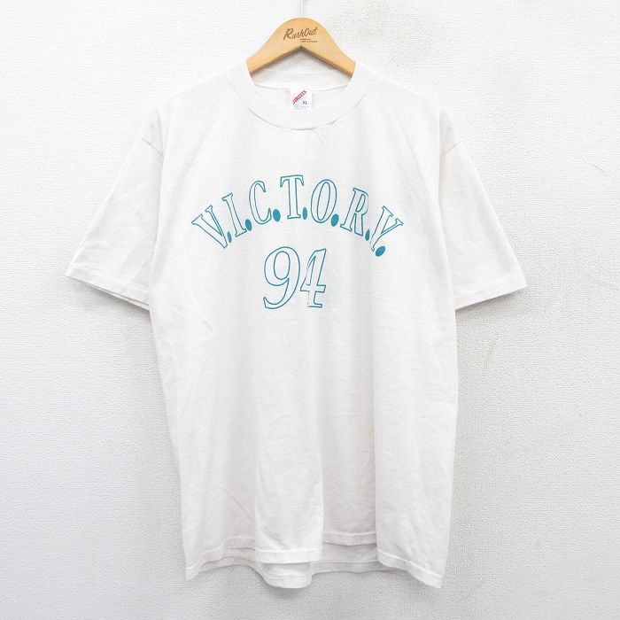 XL★古着 ジャージーズ 半袖 ビンテージ Tシャツ メンズ 90年代 90s VICTORY クルーネック USA製 白 ホワイト 25may24 中古
