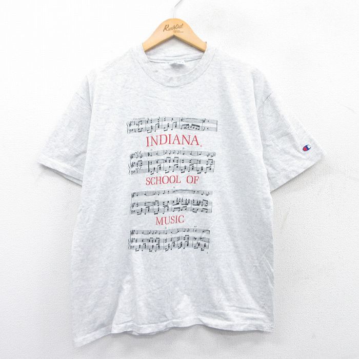 L★古着 チャンピオン Champion 半袖 ビンテージ Tシャツ メンズ 90年代 90s 楽譜 クルーネック USA製 薄グレー 霜降り 【spe】 25may24 中古