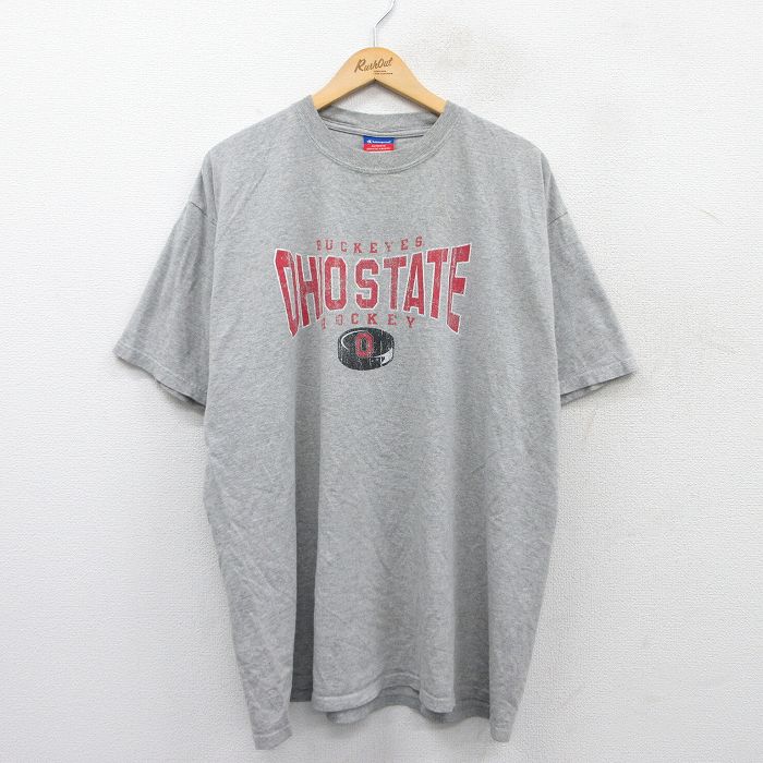 XL★古着 チャンピオン Champion 半袖 ビンテージ Tシャツ メンズ 00年代 00s オハイオ 大きいサイズ クルーネック グレー 霜降り 25may24 中古
