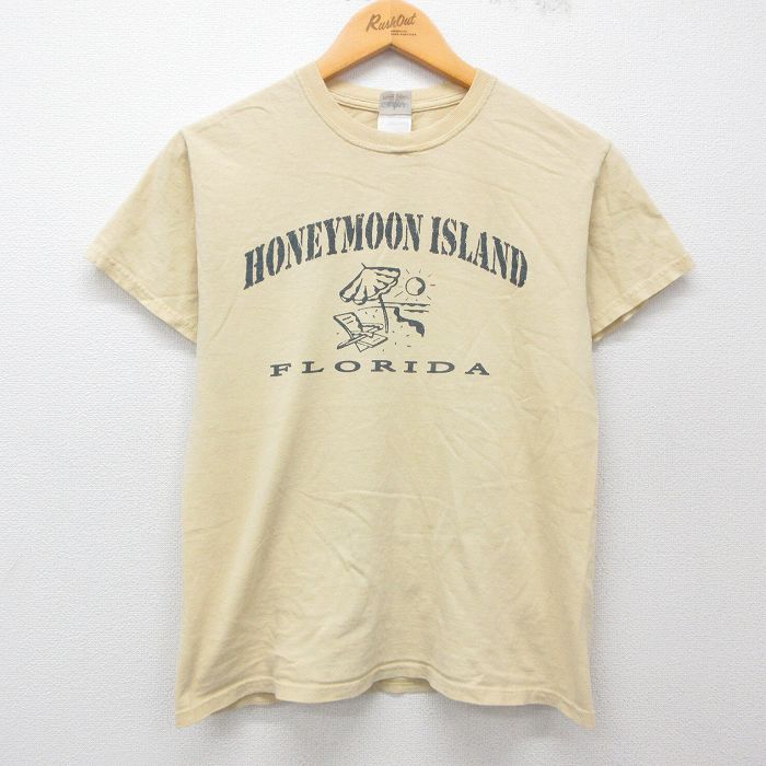 【50%OFF】S★古着 半袖 ビンテージ Tシャツ メンズ 00年代 00s ハネムーンアイランド フロリダ コットン クルーネック ベージュ カーキ 25may28 中古