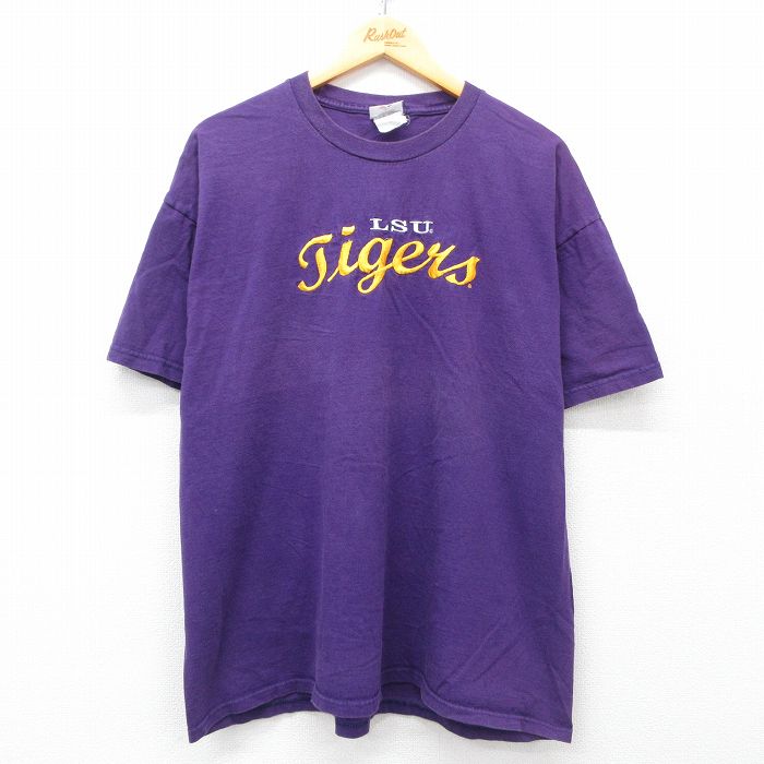 XL★古着 ジャージーズ 半袖 ビンテージ Tシャツ メンズ 00年代 00s LSUタイガース フットボール 刺繍 大きいサイズ クルーネック 紫 パープル 25may28 中古