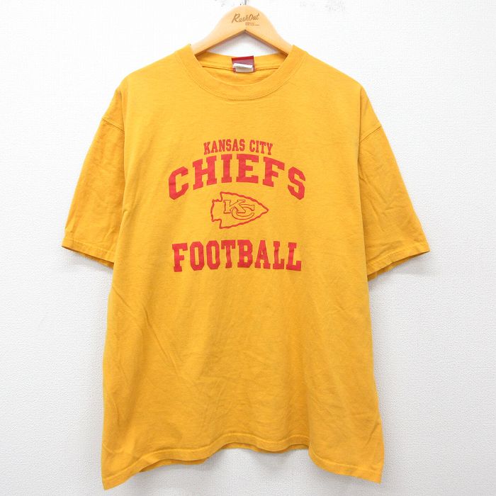 XL★古着 半袖 ビンテージ Tシャツ メンズ 00年代 00s NFL カンザスシティチーフス 大きいサイズ コットン クルーネック 黄 イエロー アメフト スーパーボウル 25may28 中古