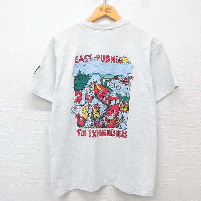 L★古着 半袖 ビンテージ Tシャツ メンズ 90年代 90s 消防士 クルーネック カナダ製 薄グレー 【spe】 25may28 中古