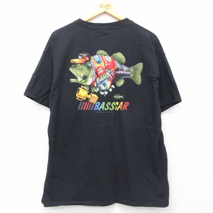 XL★古着 半袖 ビンテージ Tシャツ メンズ 00年代 00s 魚 ブラックバス 大きいサイズ コットン クルーネック 黒 ブラック 25may28 中古