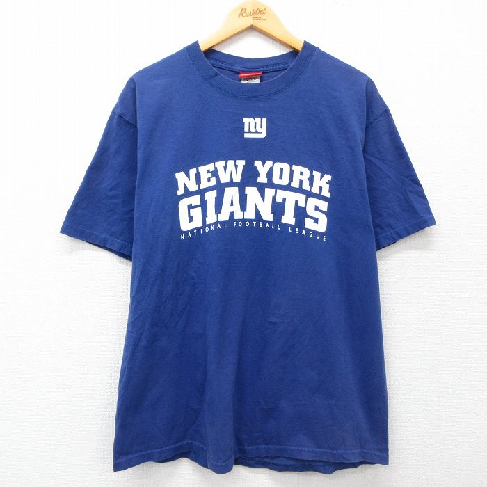 XL★古着 半袖 ビンテージ Tシャツ メンズ 00年代 00s NFL ニューヨークジャイアンツ コットン クルーネック 青 ブルー アメフト スーパーボウル 25may28 中古