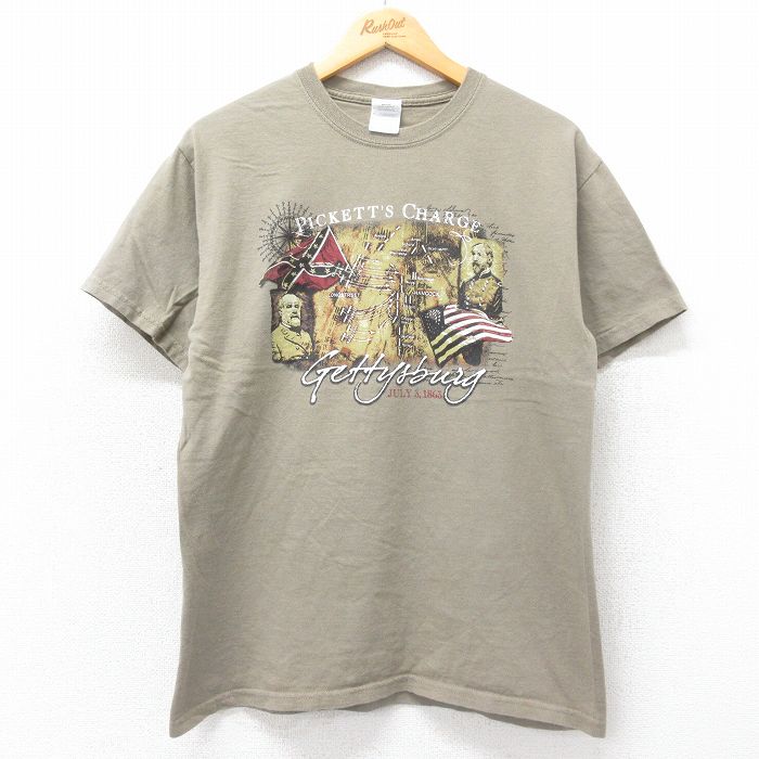 【20%OFF】M★古着 半袖 ビンテージ Tシャツ メンズ 00年代 00s Gettysburg コットン クルーネック 濃ベージュ カーキ 25jun04 中古