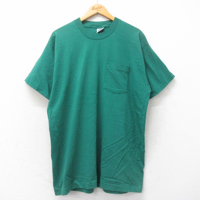XL★古着 BVD 半袖 ビンテージ Tシャツ メンズ 90年代 90s 無地 胸ポケット付き コットン クルーネック USA製 緑 グリーン 【spe】 25jun04 中古