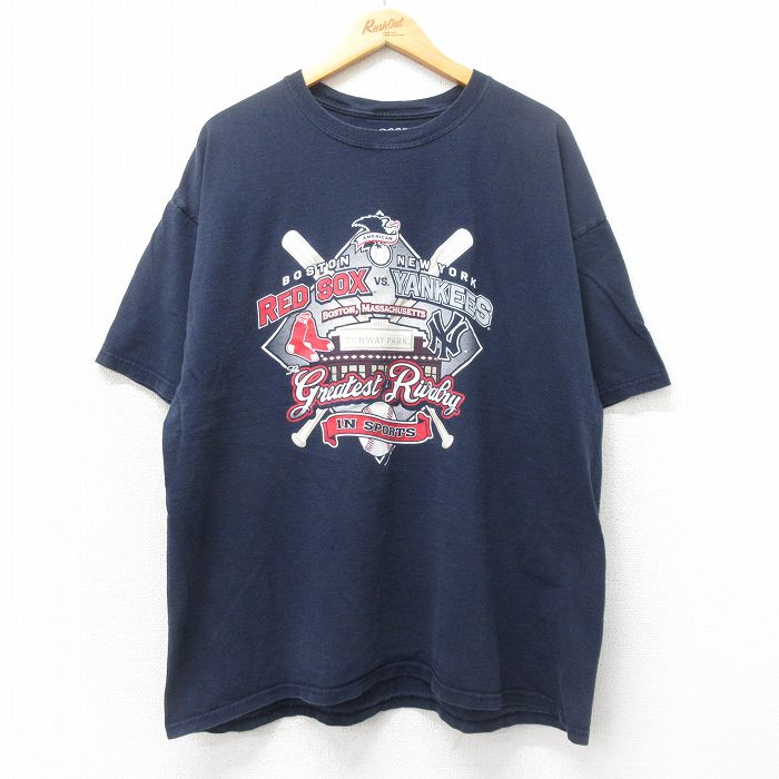 XL★古着 半袖 ビンテージ Tシャツ メンズ 00年代 00s MLB ボストンレッドソックス ニューヨークヤンキース 大きいサイズ コットン クルーネック 紺 ネイビー メジャーリーグ ベースボール 野球 25jun04 中古
