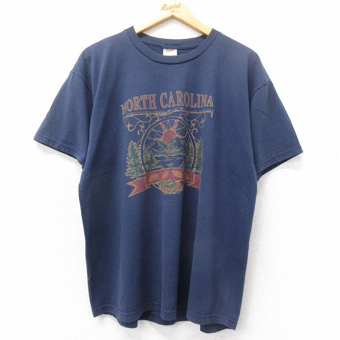 XL★古着 フルーツオブザルーム 半袖 ビンテージ Tシャツ メンズ 00年代 00s ノースカロライナ クルーネック 紺 ネイビー 25jun04 中古