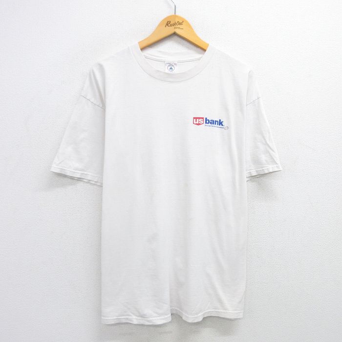XL★古着 半袖 ビンテージ Tシャツ メンズ 90年代 90s usバンク 大きいサイズ コットン クルーネック 白 ホワイト 25may29 中古