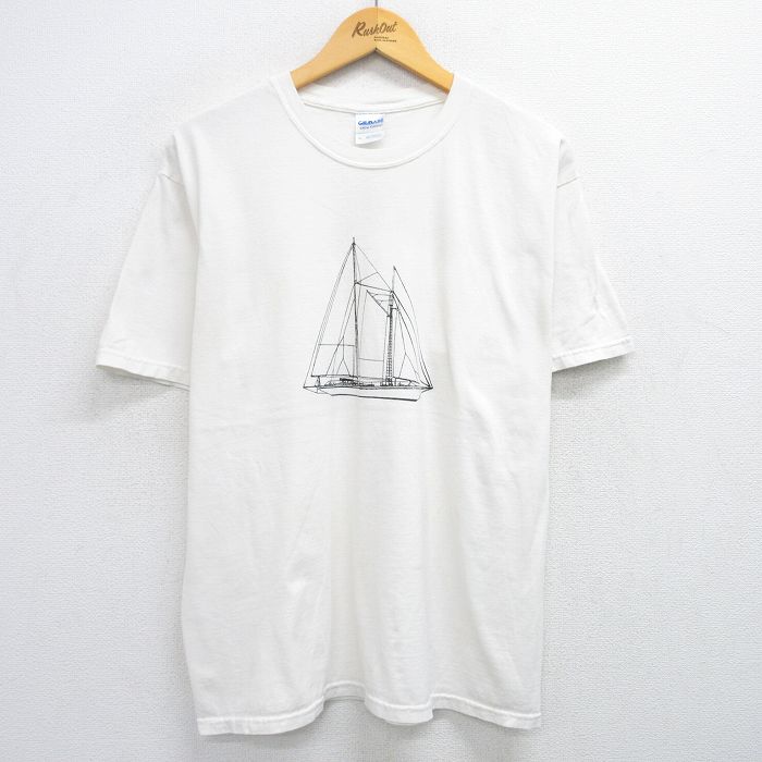 XL★古着 半袖 ビンテージ Tシャツ メンズ 00年代 00s 船 コットン クルーネック 白 ホワイト 25may29 中古