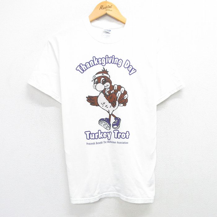 【50%OFF】M★古着 半袖 ビンテージ Tシャツ メンズ 00年代 00s 鳥 マラソン 企業広告 コットン クルーネック 白 ホワイト 25may29 中古