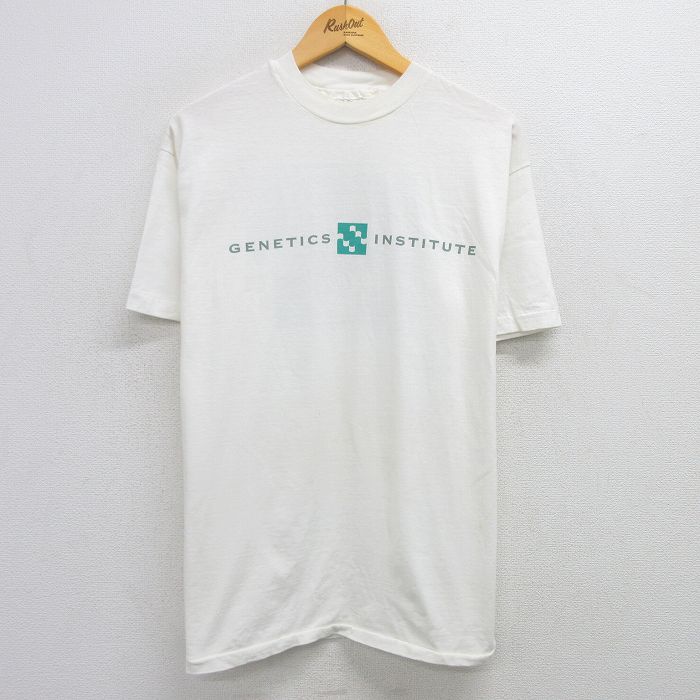 L★古着 ヘインズ Hanes 半袖 ビンテージ Tシャツ メンズ 80年代 80s GENETICS INSTITUTE コットン クルーネック USA製 白 ホワイト 25may29 中古