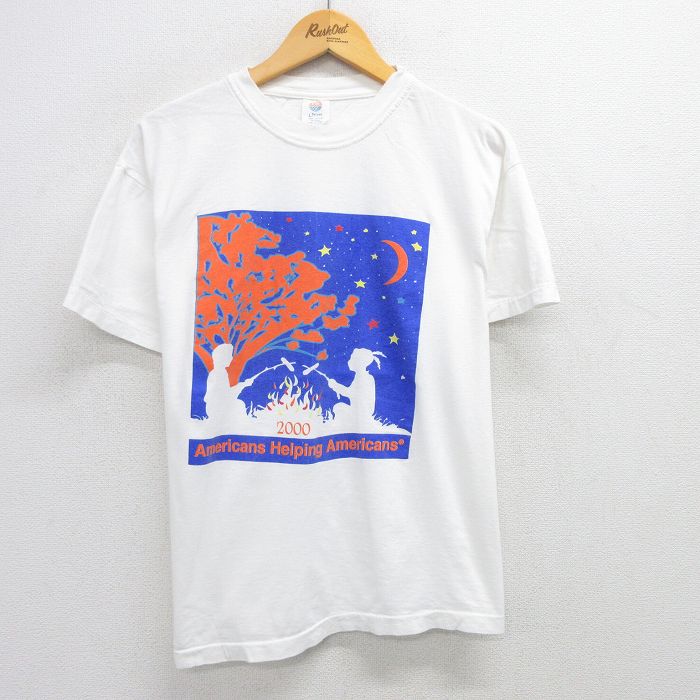 L★古着 半袖 ビンテージ Tシャツ メンズ 00年代 00s 月 キャンプ コットン クルーネック 白 ホワイト 25may29 中古